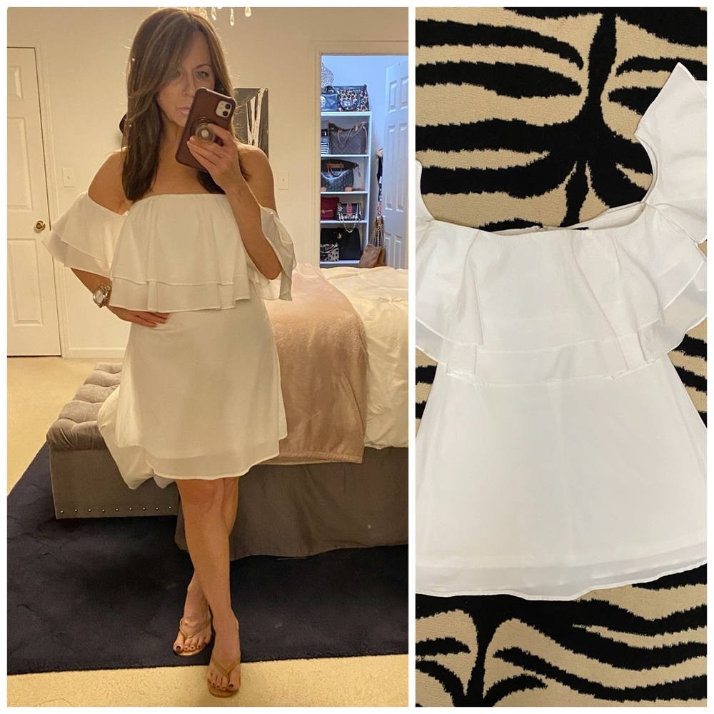White Off-Shoulder Ruffle Dress SMALL
